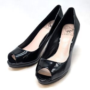 Vince Camuto VC-Kendall Peep Toe Black Patent Leather Heels Size 8M w/ Box